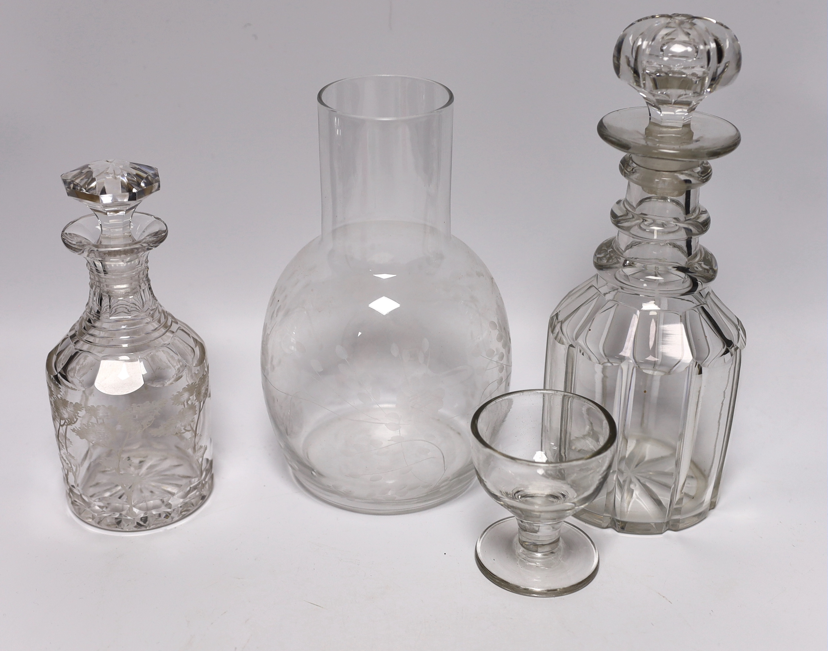 Two 19th century decanters and other various glassware including Mary Gregory style